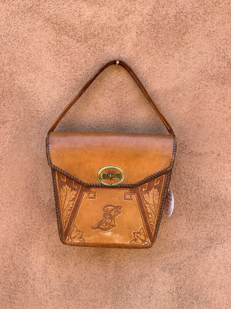 1960's Tooled Leather Filigree "B" Purse