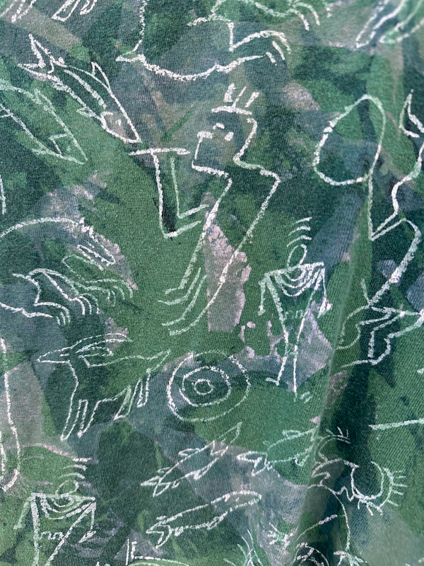 Green Abstract All Over Print Cave Painting T-shirt