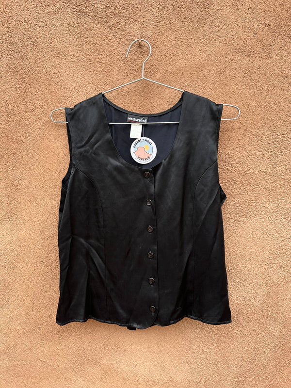 Black Satin Button Tank by Notations