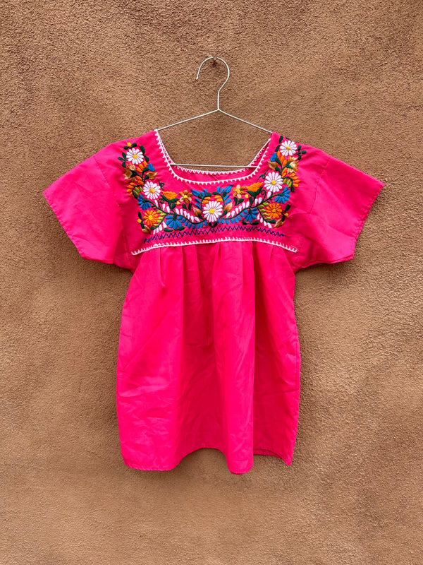 Little Girl's Pink Huipil with Embroidered Flowers