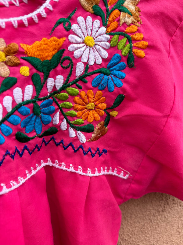 Little Girl's Pink Huipil with Embroidered Flowers