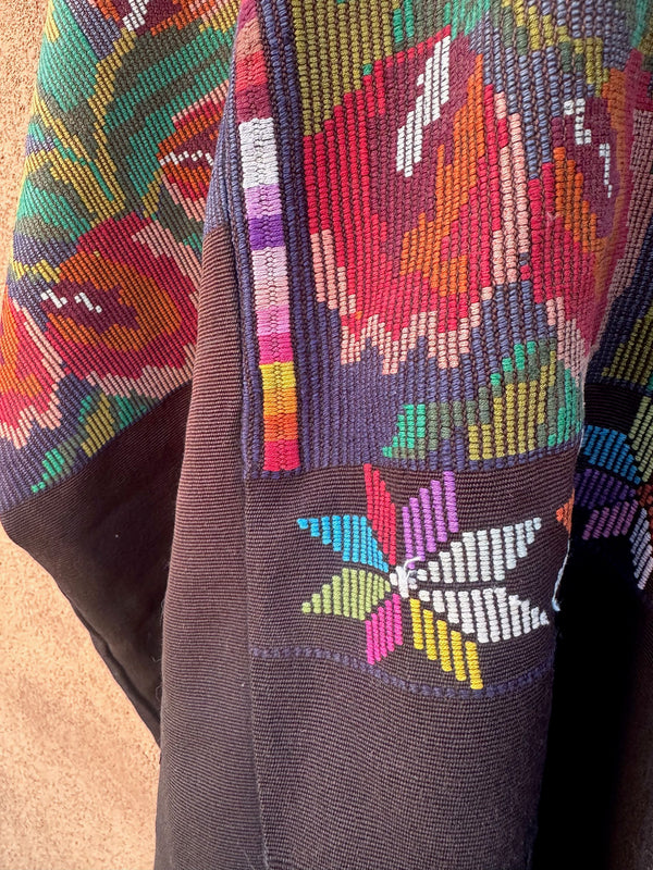 Embroidered Guatemalan & Canvas Textile Poncho - as is