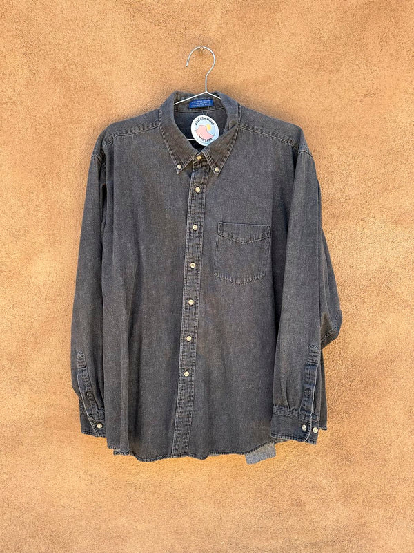 Faded Black Cotton Denim Button Up Shirt