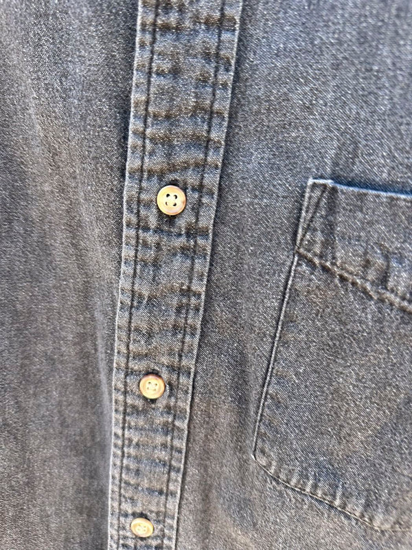 Faded Black Cotton Denim Button Up Shirt