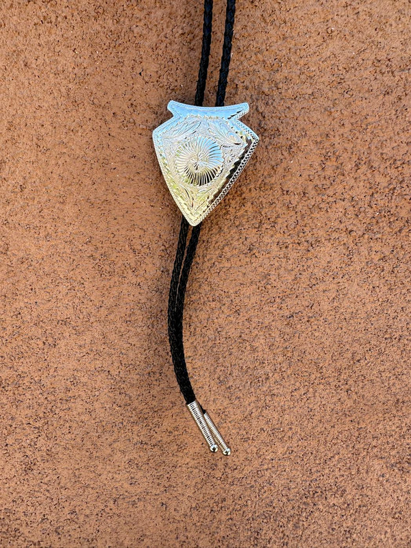 Arrowhead with Feathers & Spiral Bolo Tie