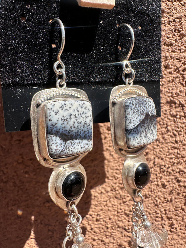 Merlinite & Onyx Sterling Silver Earrings