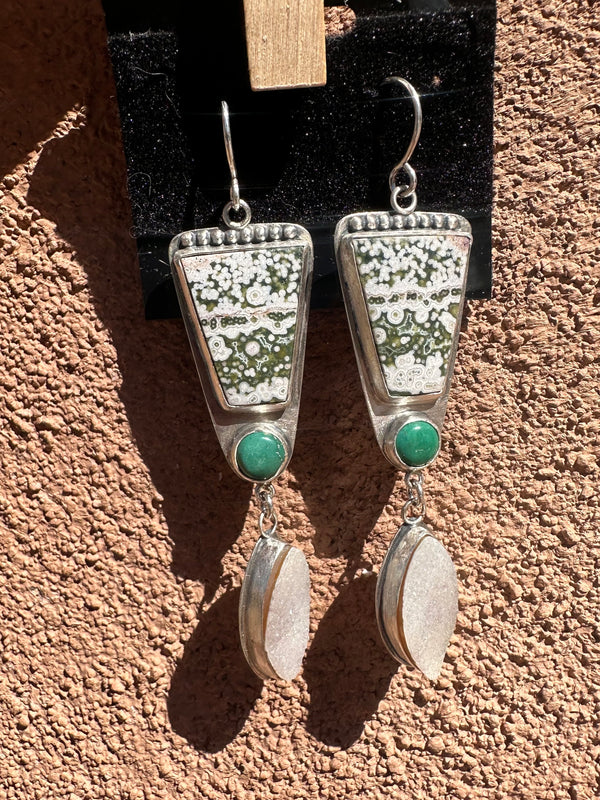 Tree Agate Turquoise Sterling Silver Earrings