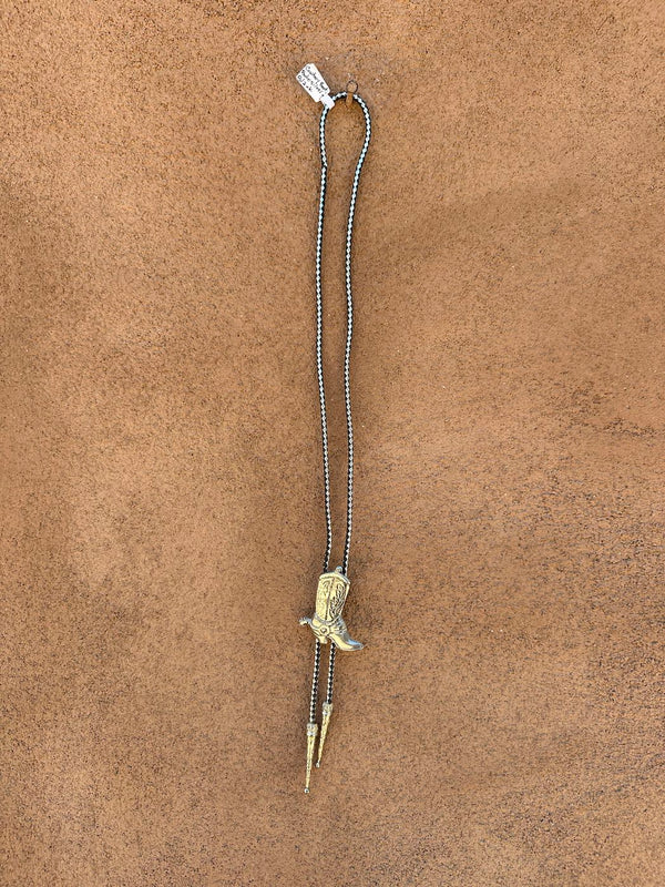 Cowboy Boot Bolo Tie with Silver & Black Cord