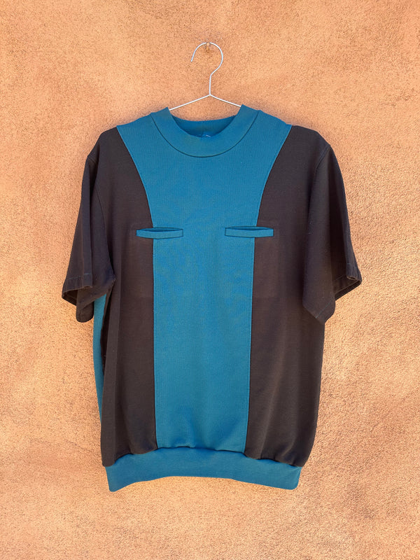 Short Sleeve Pocketed Sweatshirt Teal/Black