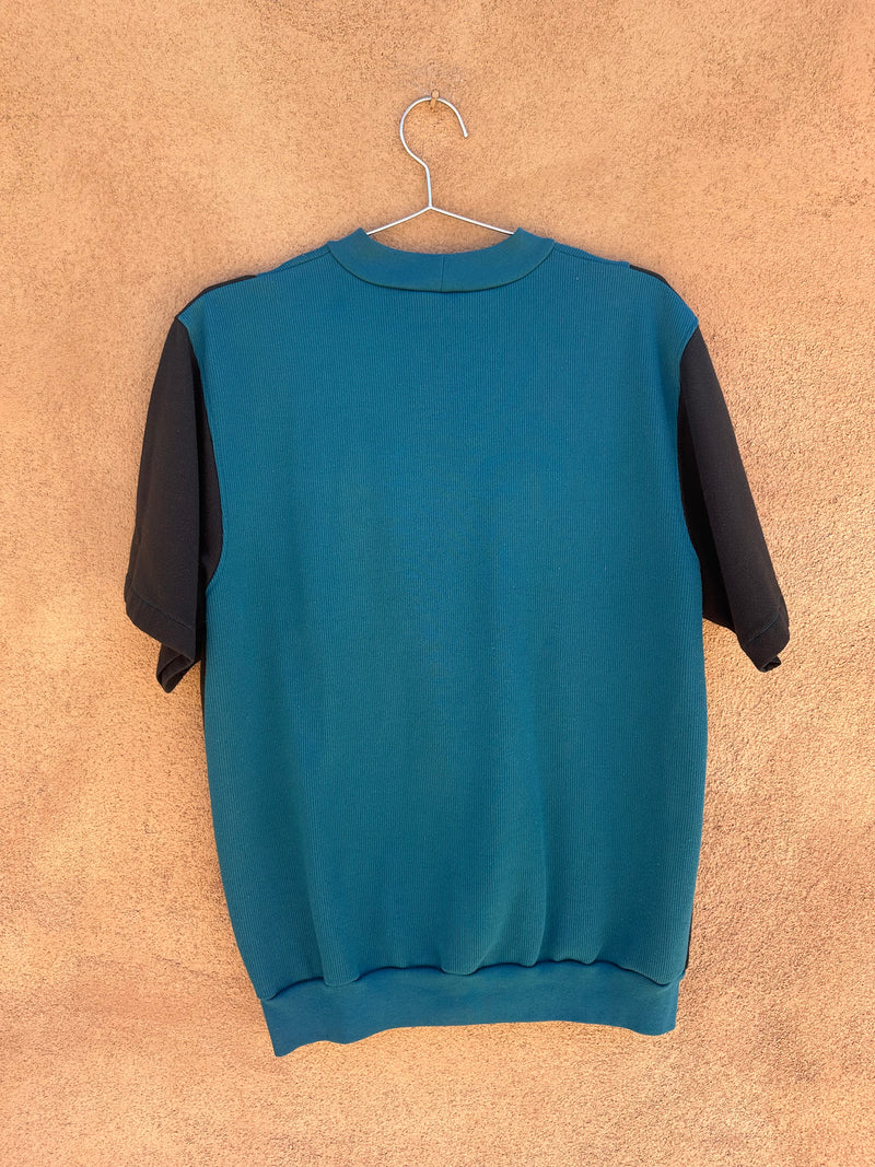 Short Sleeve Pocketed Sweatshirt Teal/Black