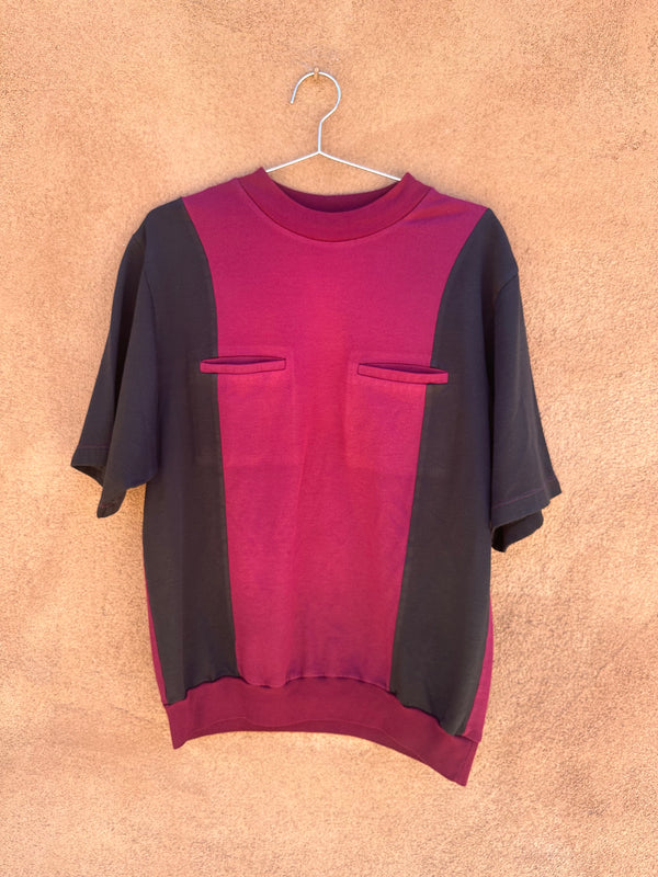 Short Sleeve Pocketed Sweatshirt Maroon/Black