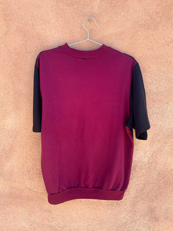 Short Sleeve Pocketed Sweatshirt Maroon/Black