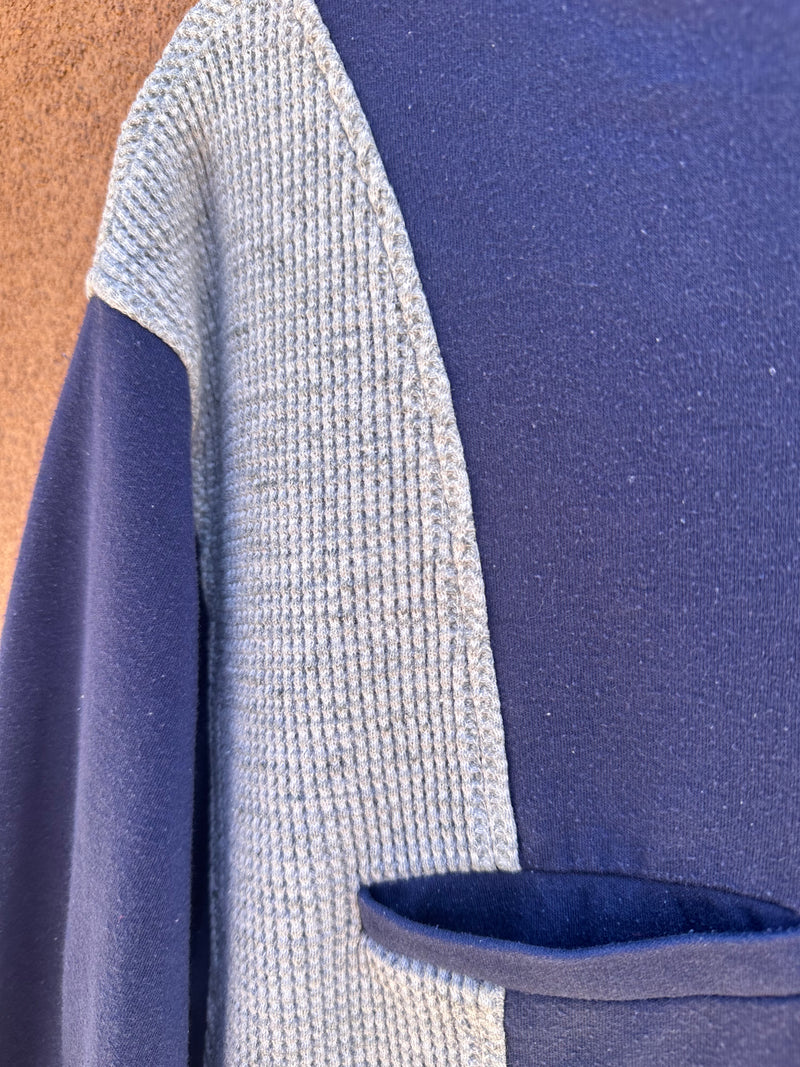 Short Sleeve Pocketed Sweatshirt Blue/Gray Waffle Knit