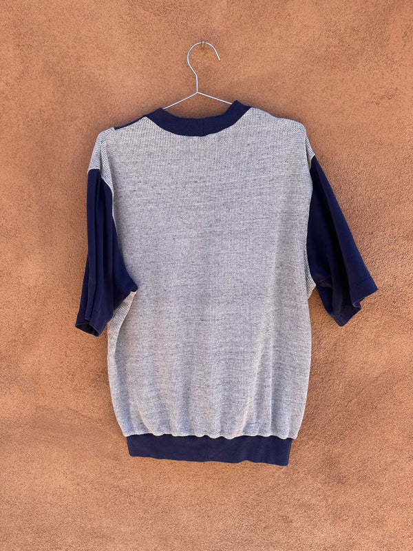 Short Sleeve Pocketed Sweatshirt Blue/Gray Waffle Knit