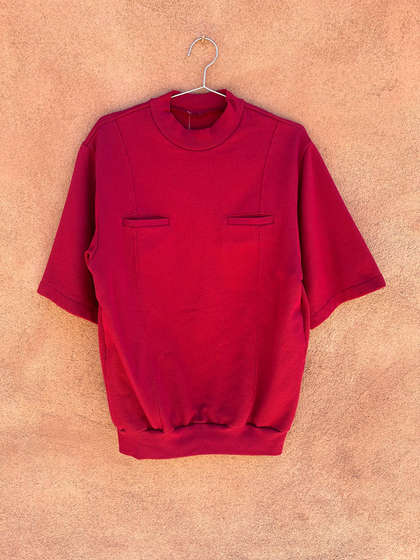 Short Sleeve Pocketed Sweatshirt Ribbed Cardinal Red