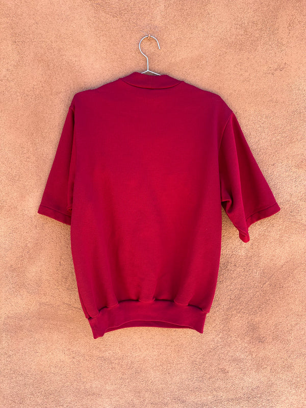 Short Sleeve Pocketed Sweatshirt Ribbed Cardinal Red