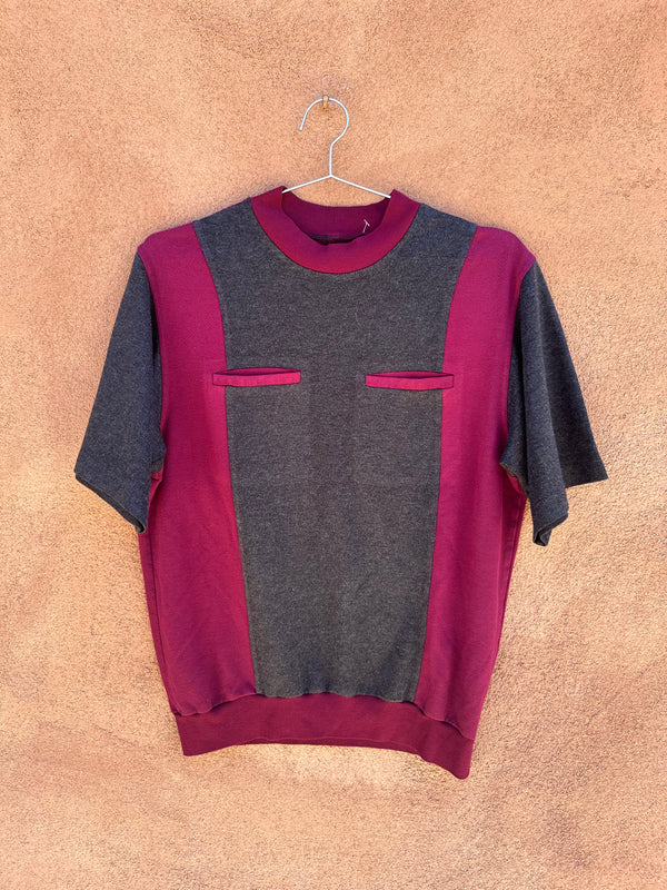 Short Sleeve Pocketed Sweatshirt Maroon/Dark Gray