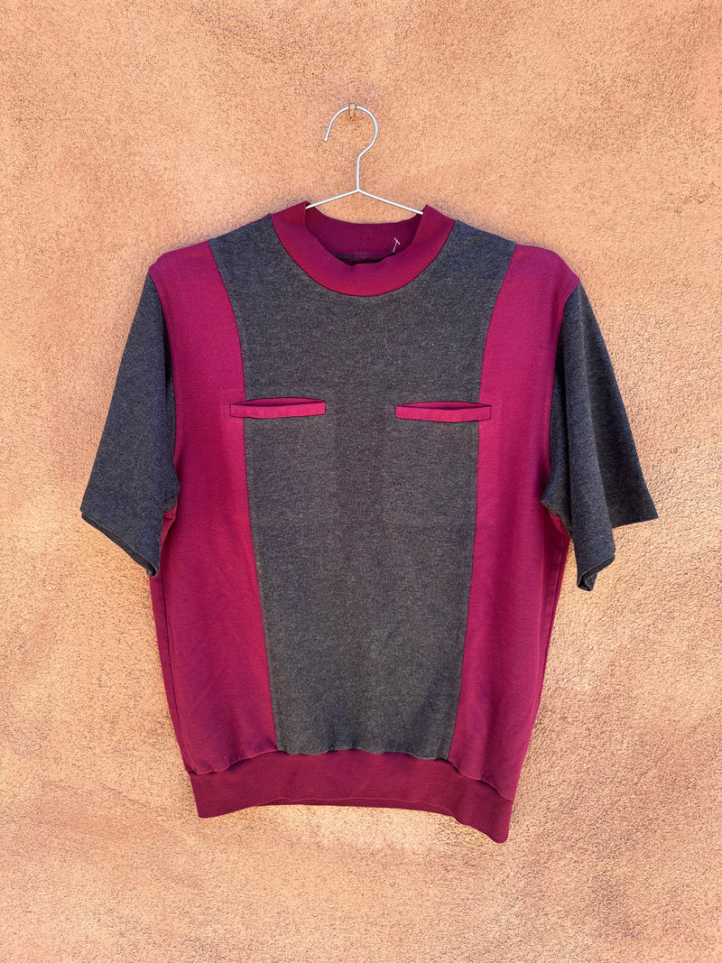 Short Sleeve Pocketed Sweatshirt Maroon/Dark Gray