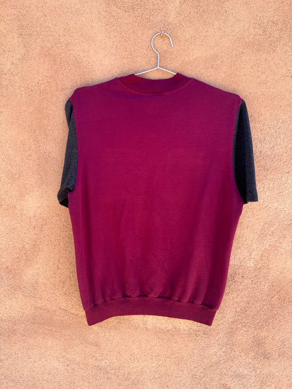 Short Sleeve Pocketed Sweatshirt Maroon/Dark Gray