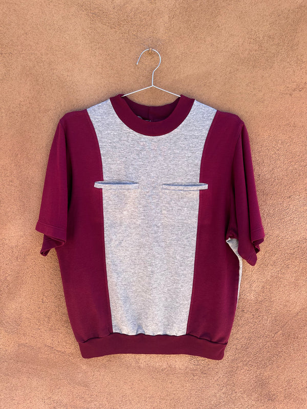 Short Sleeve Pocketed Sweatshirt Maroon/Gray