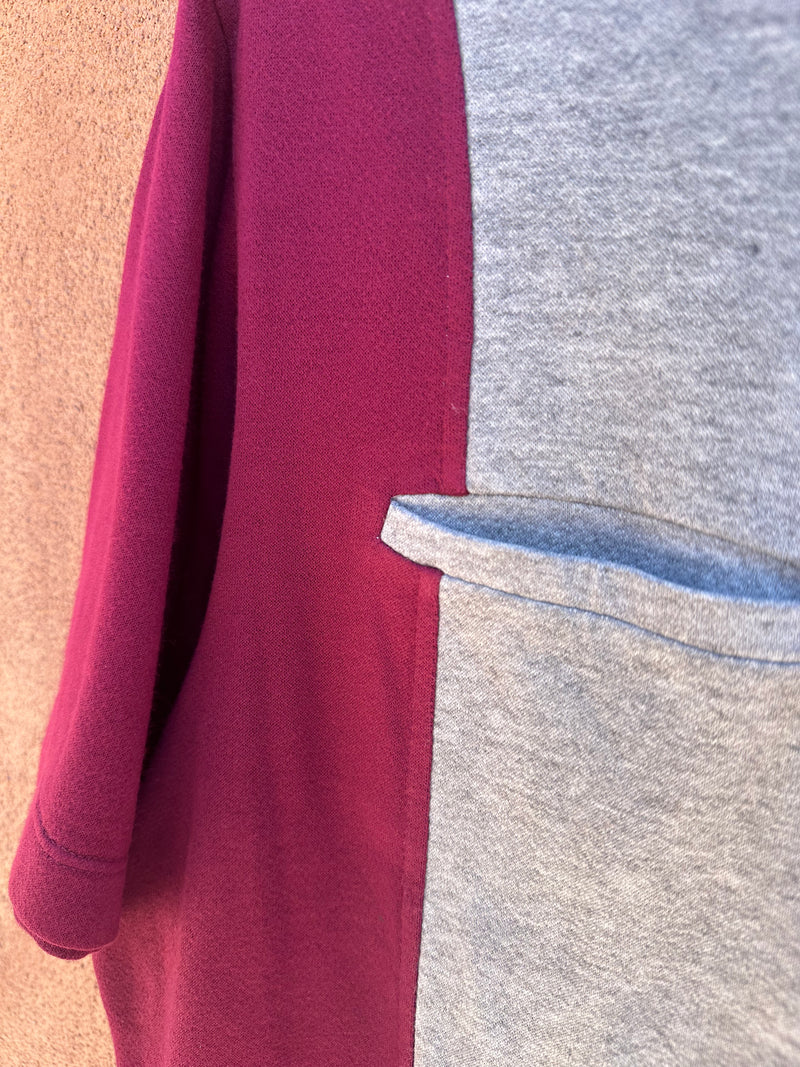 Short Sleeve Pocketed Sweatshirt Maroon/Gray