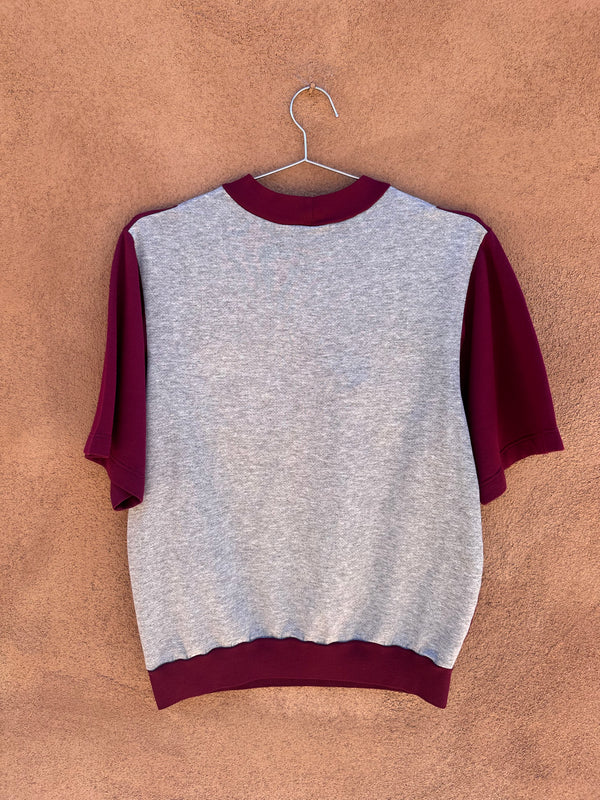 Short Sleeve Pocketed Sweatshirt Maroon/Gray