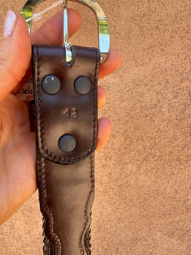 Blue & Brown Full Horsehair Tooled Leather Belt