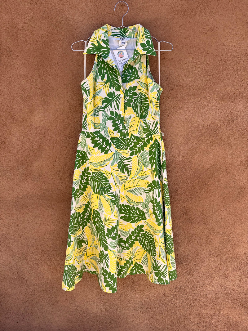 Monstera Leaf Print Sleeveless Shirt Dress