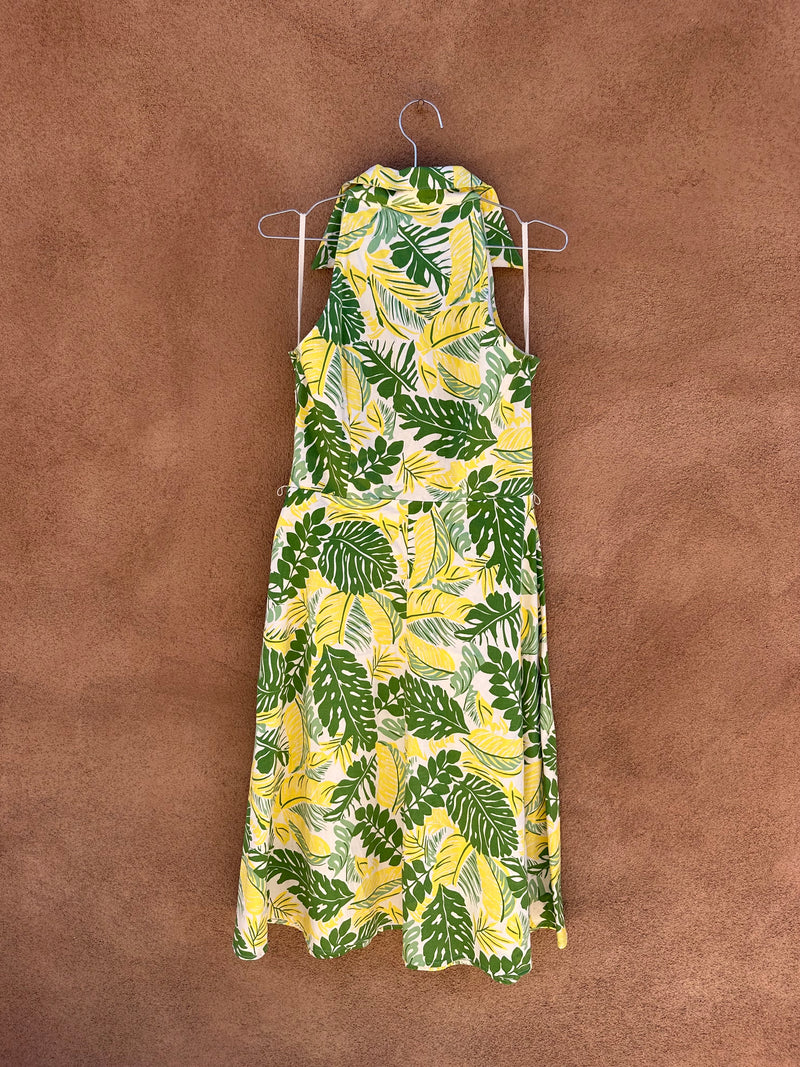 Monstera Leaf Print Sleeveless Shirt Dress