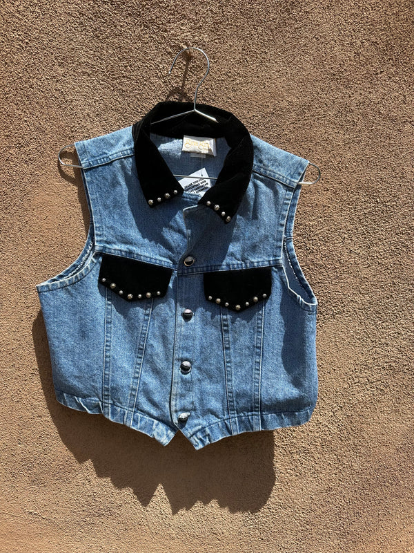 Gina Ginori Denim Vest with Studded Velvet