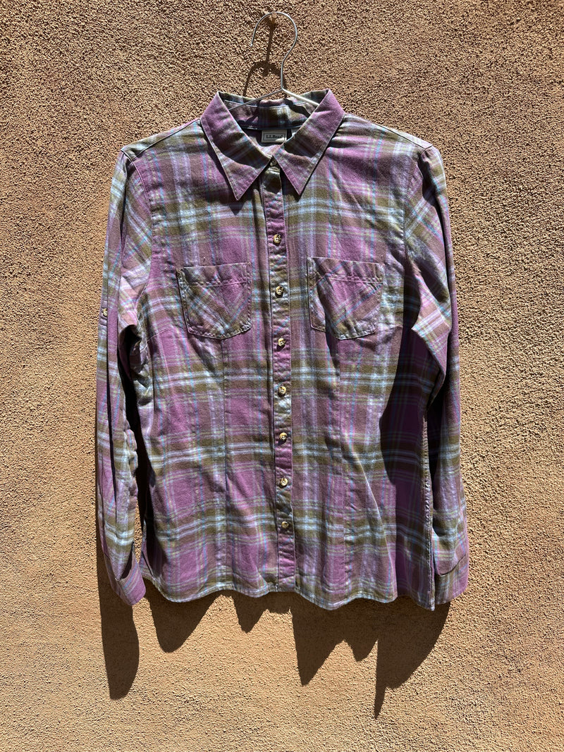 L.L. Bean Violet Plaid Flannel - Small