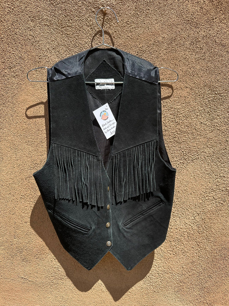Black Suede Vest with Fringe by Mona Made