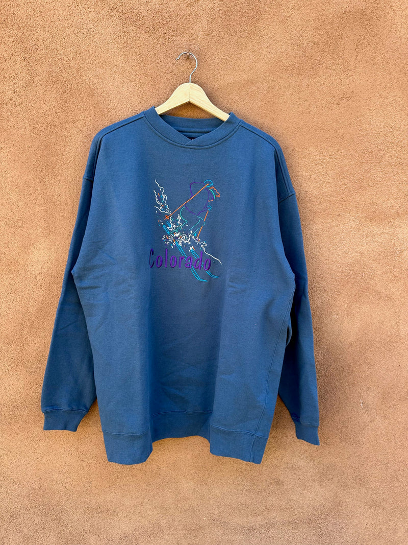 Vintage Blue Colorado Embroidered Ski Sweatshirt – DESERT MOSS VINTAGE