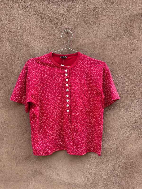 1980's Cute Red Henley with Anchors