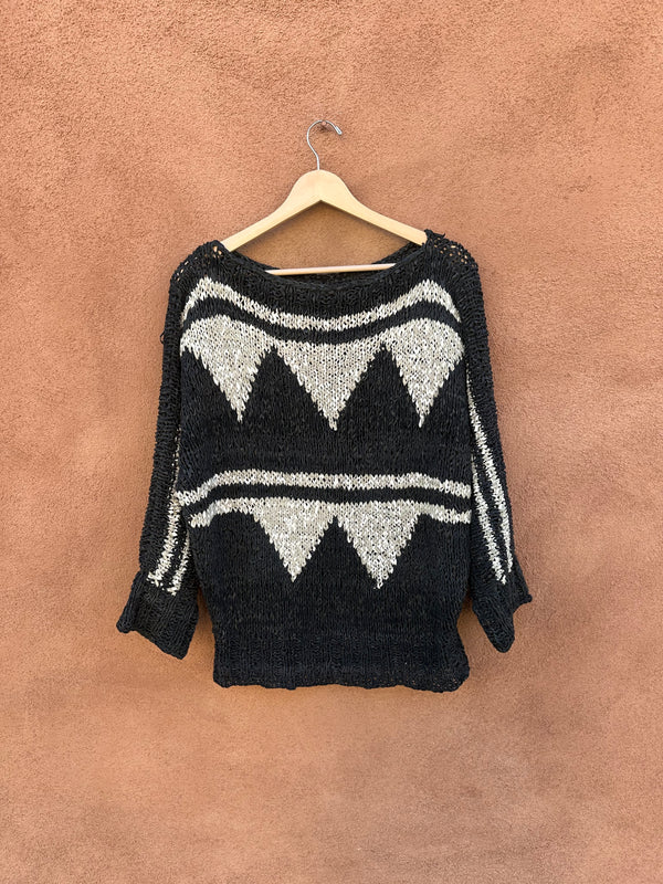 1980's Knit Leather Black & White Sweater