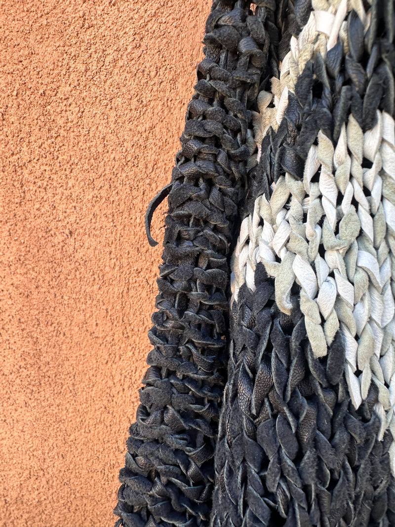 1980's Knit Leather Black & White Sweater