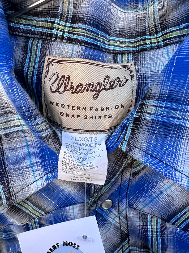 Blue, Green, Gray Wrangler Cowboy Shirt with Metallic Thread