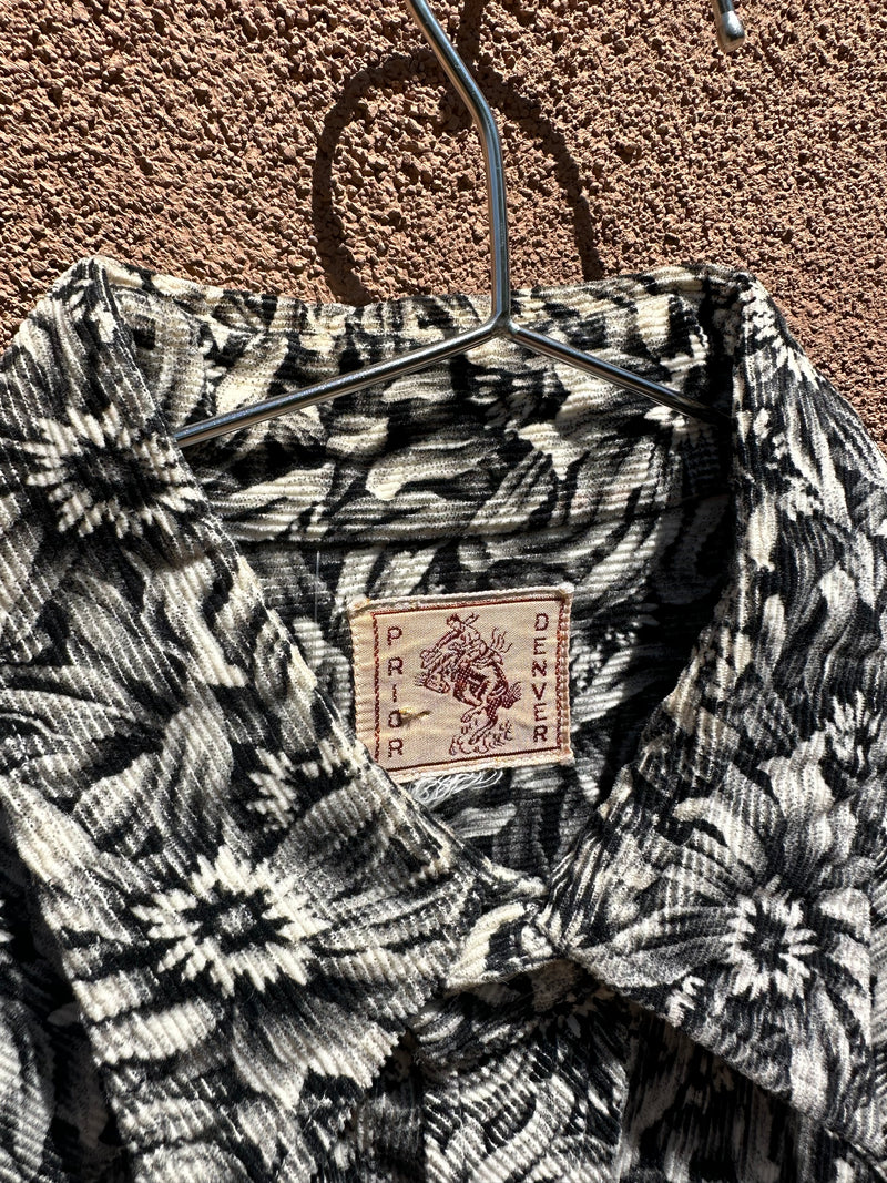 1960's Black and White Floral Corduroy Top by Prior Denver