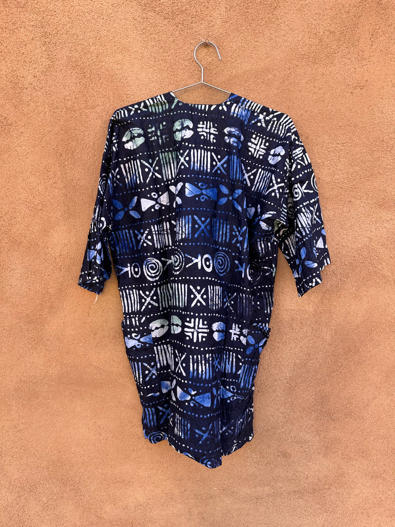 Blue & White Batik Top with Pockets