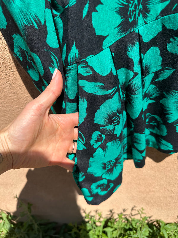 Laine Black and Green Floral Blouse - 13/14