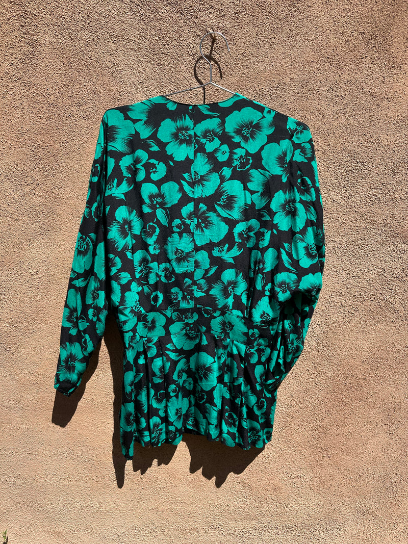 Laine Black and Green Floral Blouse - 13/14