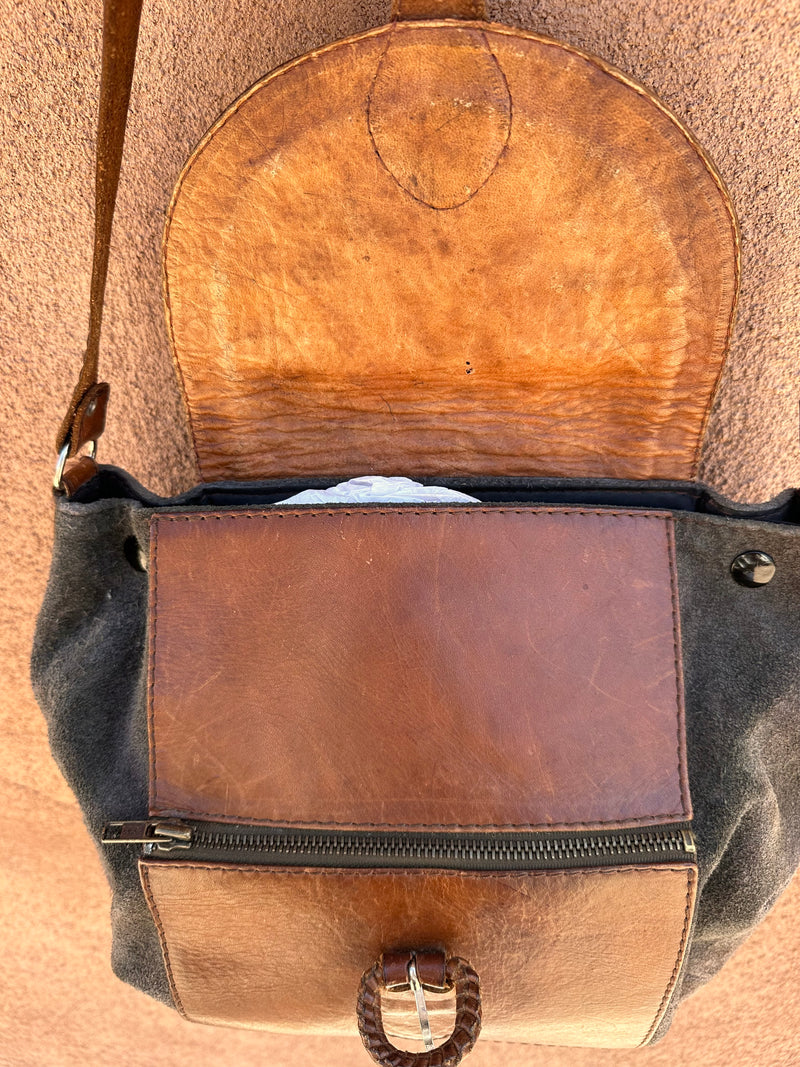 Brown & Gray Leather Purse with Bolivian Tapestry