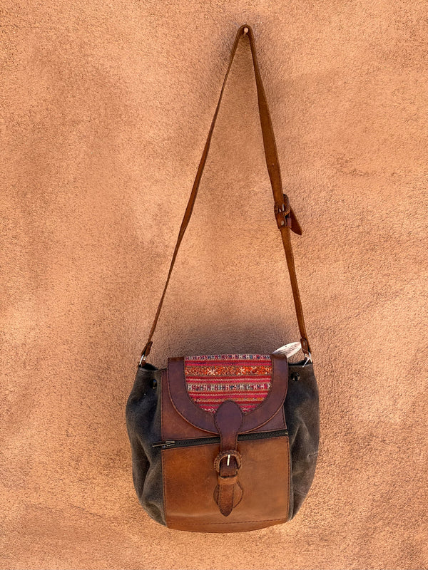 Brown & Gray Leather Purse with Bolivian Tapestry