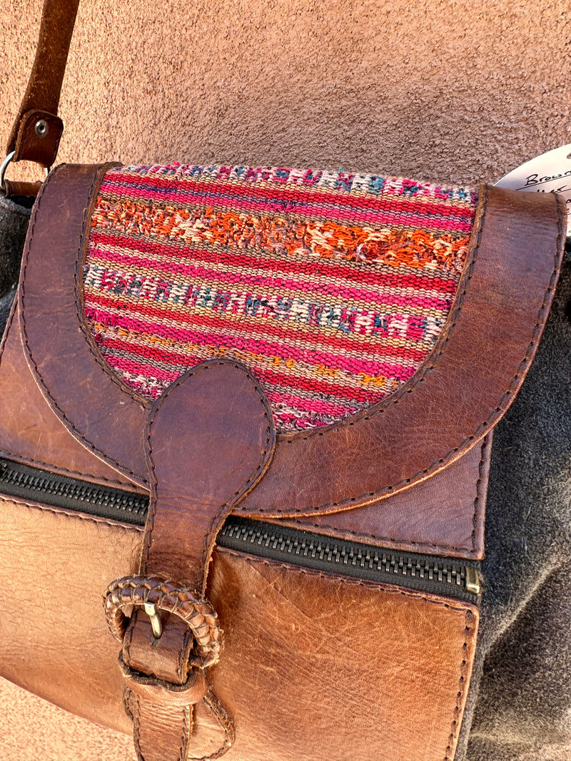 Brown & Gray Leather Purse with Bolivian Tapestry