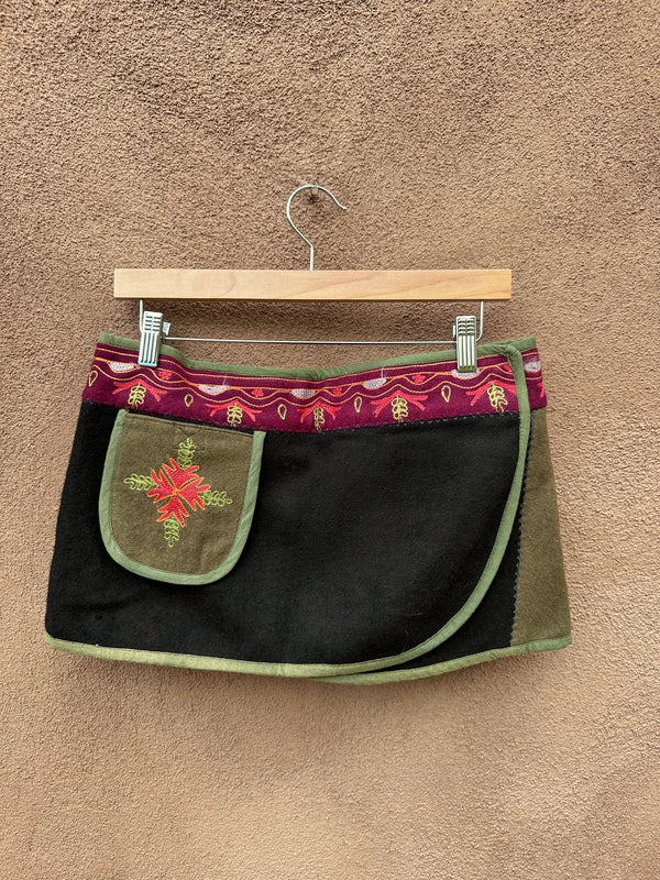 Wool Miniskirt with Embroidery & Pocket