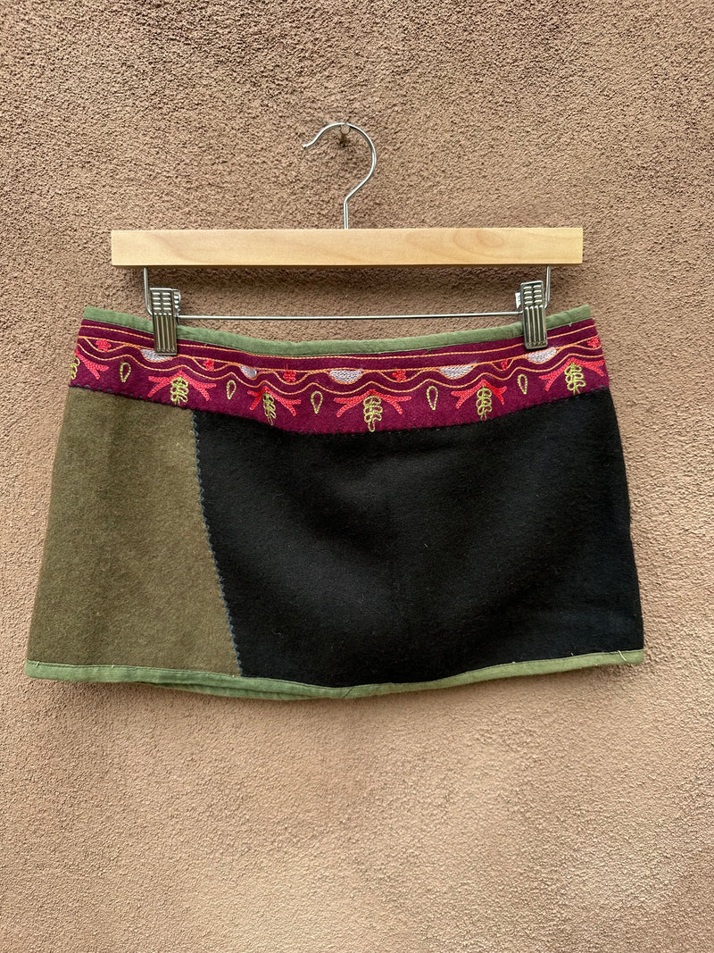 Wool Miniskirt with Embroidery & Pocket