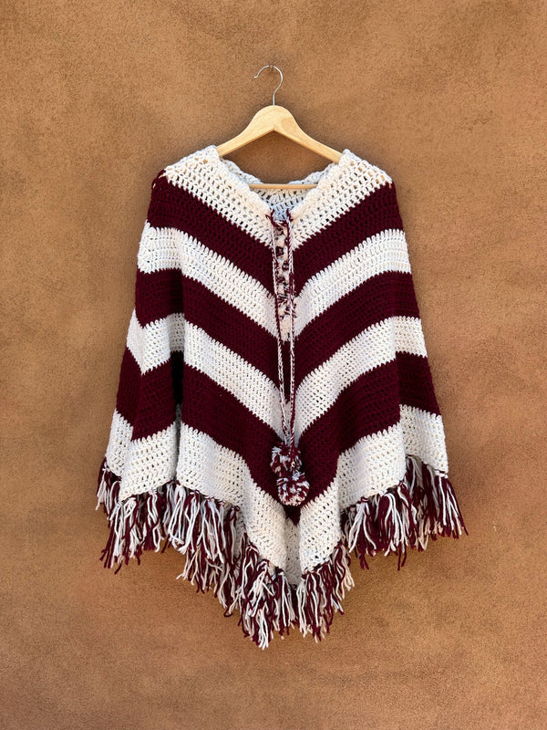 Maroon & White Crochet Poncho