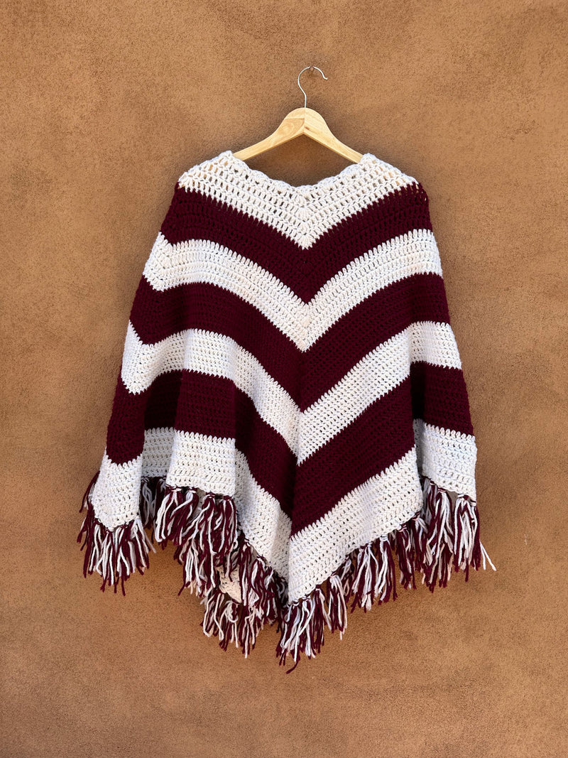 Maroon & White Crochet Poncho