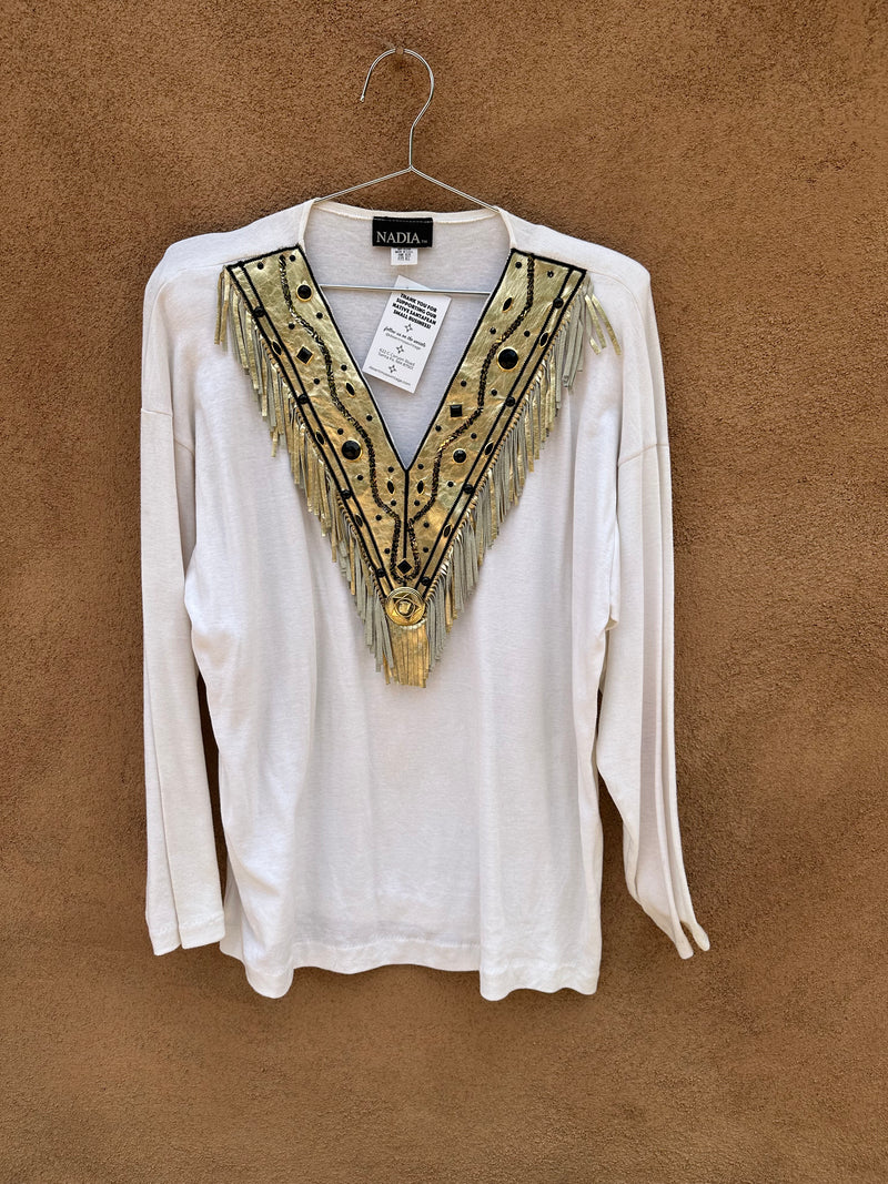 Long Sleeve Nadia Top with Southwest Fringe V-Neck