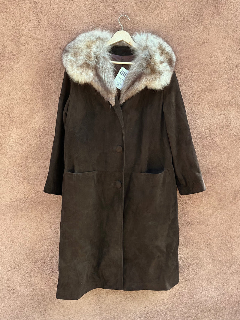 Dark Brown Suede and Rabbit Fur Long Coat